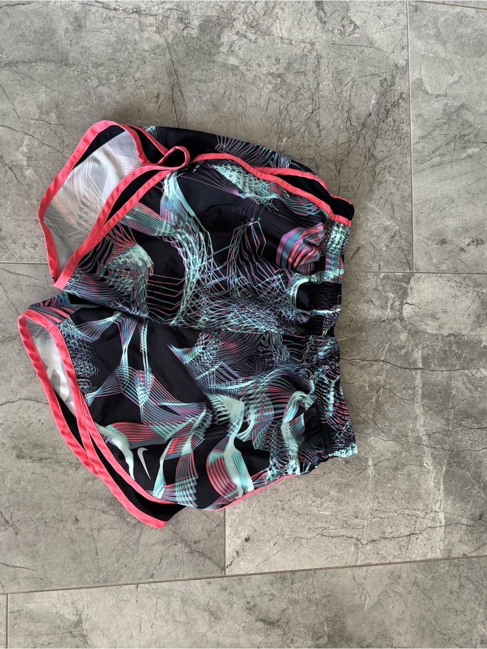 Nike Black Athletic Shorts with Pink & Teal Graphic